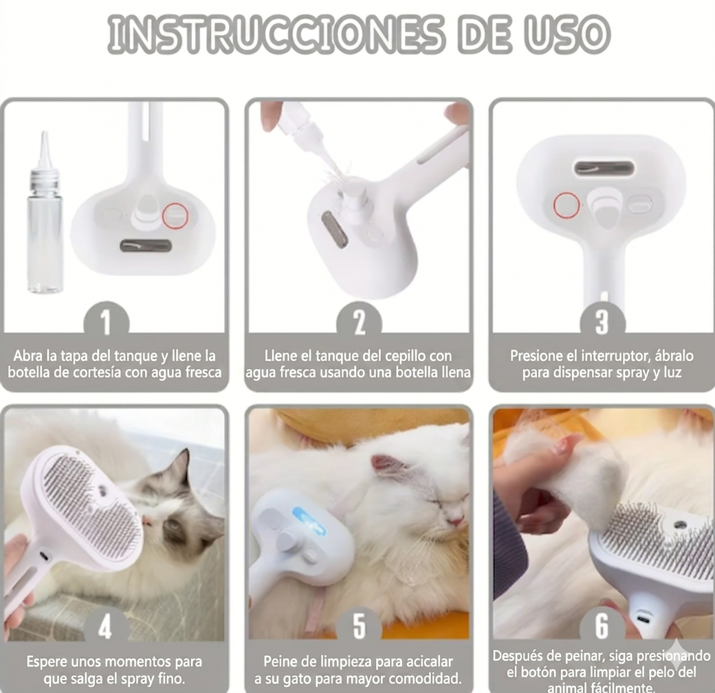 Cepillo rociador para pelo de mascotas